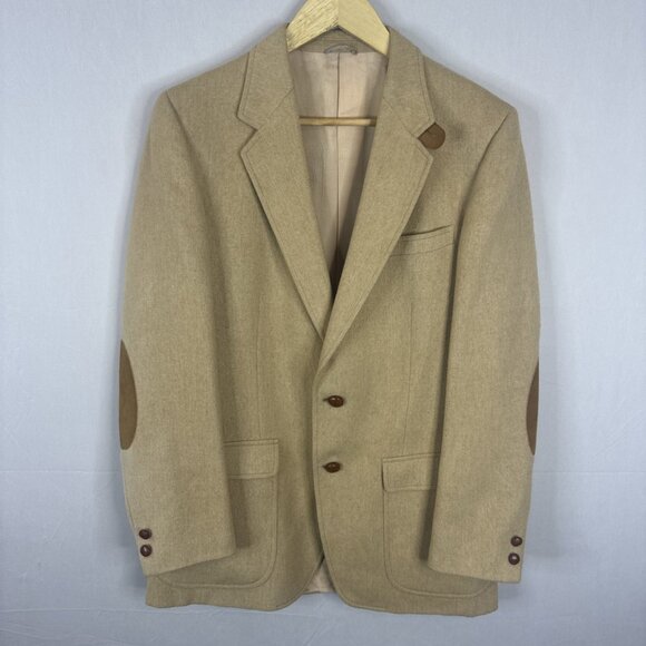 Chester Scott Armstrong’s Men 38 Camel Wool Blazer Elbow Patches Vintage - Picture 1 of 9